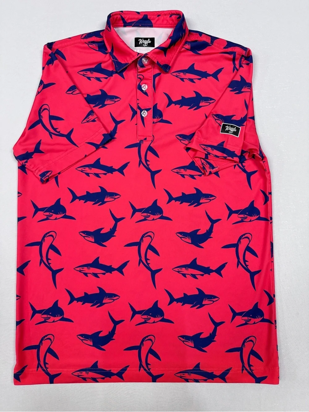 Waggle Men's Medium Red Sharks Polo, Stretch Golf Performance Short Sleeve - Picture 5 of 7